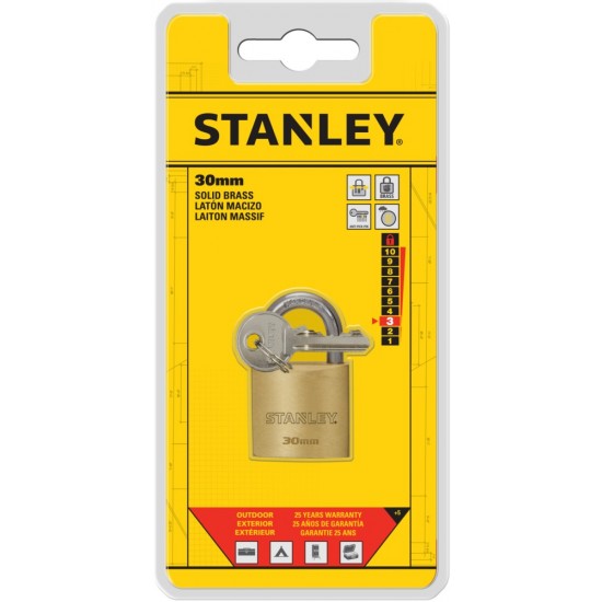  Stanley Sárgaréz lakat, normál kengyellel 30mm (S742-030) - szerszamdiler.hu