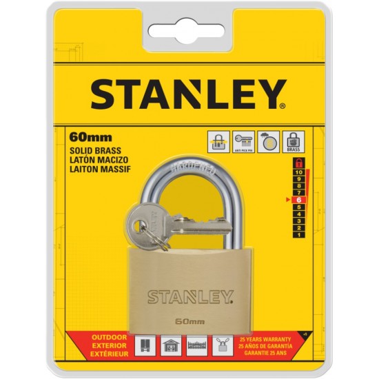  Stanley Sárgaréz lakat, normál kengyellel 60mm (S742-033) - szerszamdiler.hu