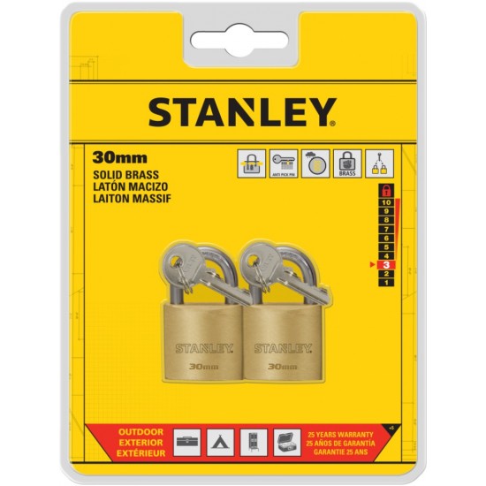  Stanley Sárgaréz lakat, normál kengyellel 30mm 2db (S742-035) - szerszamdiler.hu