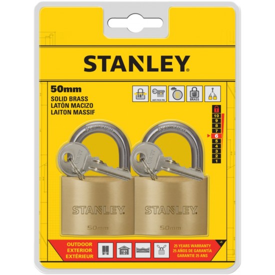  Stanley Sárgaréz lakat, normál kengyellel 50mm 2db (S742-037) - szerszamdiler.hu