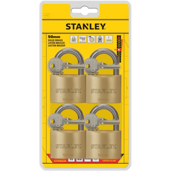  Stanley Sárgaréz lakat, normál kengyellel 50mm 4db (S742-039) - szerszamdiler.hu