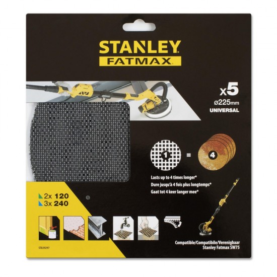  Stanley Quick-Fit Csiszolóháló SZETT 2x120G/3x240Gg Kör 225mm (STA39297) - szerszamdiler.hu